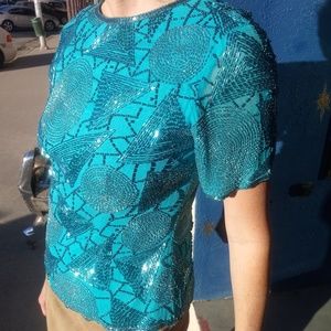 VTG Nite Line Beaded Silk Blouse